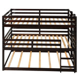 Triple Bunk Bed, Twin/ Twin/ Twin, with Ladder, No Box Spring Needed, For Bedroom and Guestroom, Easily Convertible into One Twin Bed and One Twin over Twin Loft Bed , Espresso - Home Elegance USA