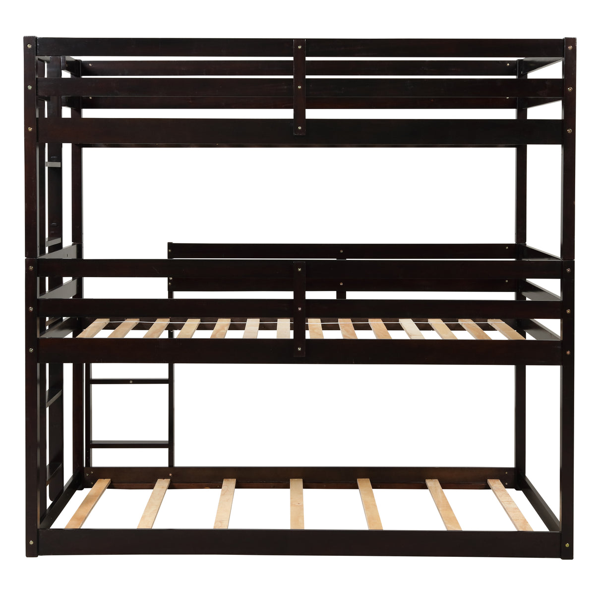 Triple Bunk Bed, Twin/ Twin/ Twin, with Ladder, No Box Spring Needed, For Bedroom and Guestroom, Easily Convertible into One Twin Bed and One Twin over Twin Loft Bed , Espresso - Home Elegance USA