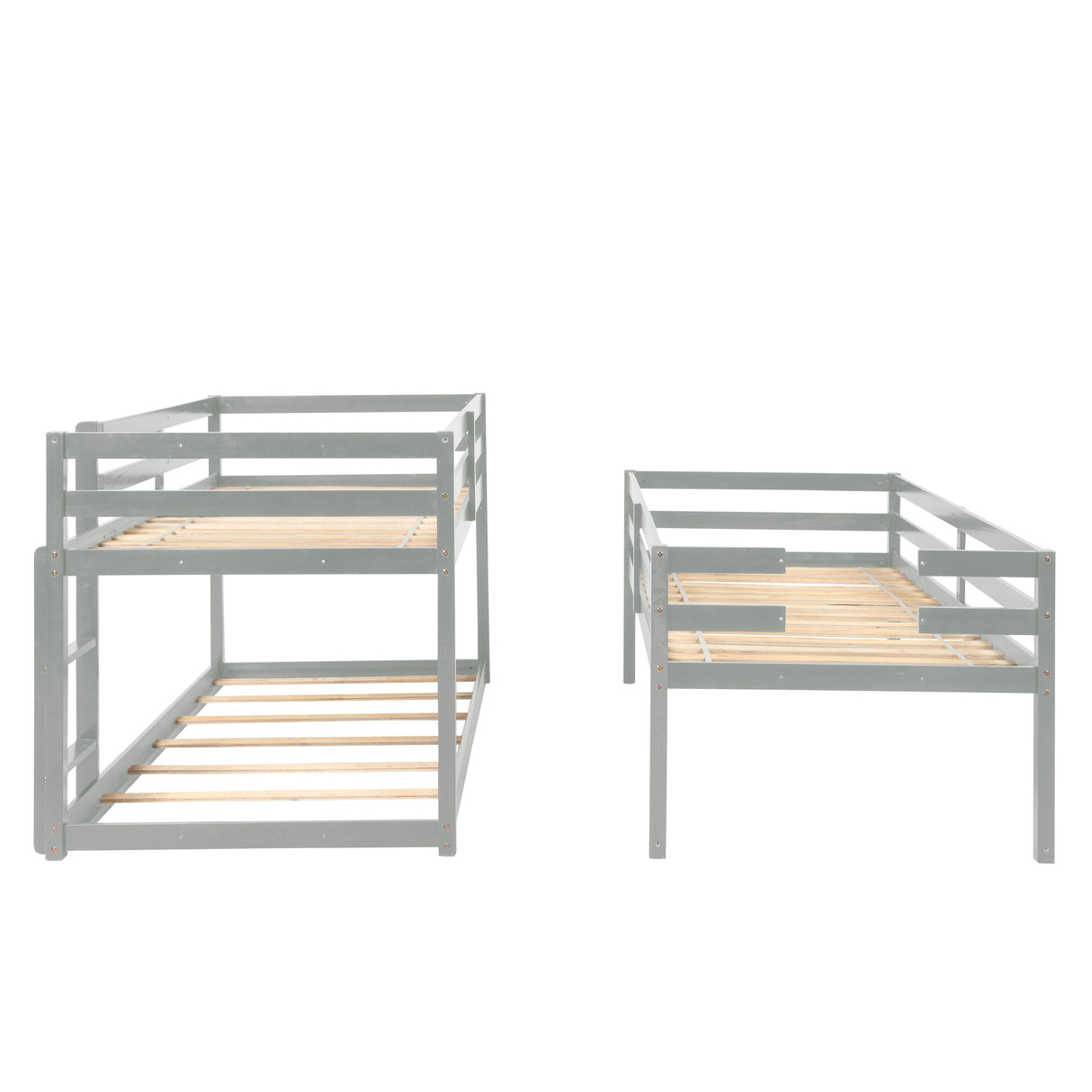 Triple Bunk Bed, Twin/ Twin/ Twin, with Ladder, No Box Spring Needed, For Bedroom and Guestroom, Easily Convertible into One Twin Bed and One Twin over Twin Loft Bed , Gray - Home Elegance USA
