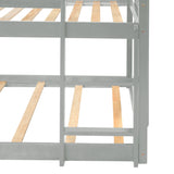 Triple Bunk Bed, Twin/ Twin/ Twin, with Ladder, No Box Spring Needed, For Bedroom and Guestroom, Easily Convertible into One Twin Bed and One Twin over Twin Loft Bed , Gray - Home Elegance USA