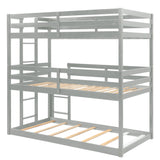 Triple Bunk Bed, Twin/ Twin/ Twin, with Ladder, No Box Spring Needed, For Bedroom and Guestroom, Easily Convertible into One Twin Bed and One Twin over Twin Loft Bed , Gray - Home Elegance USA