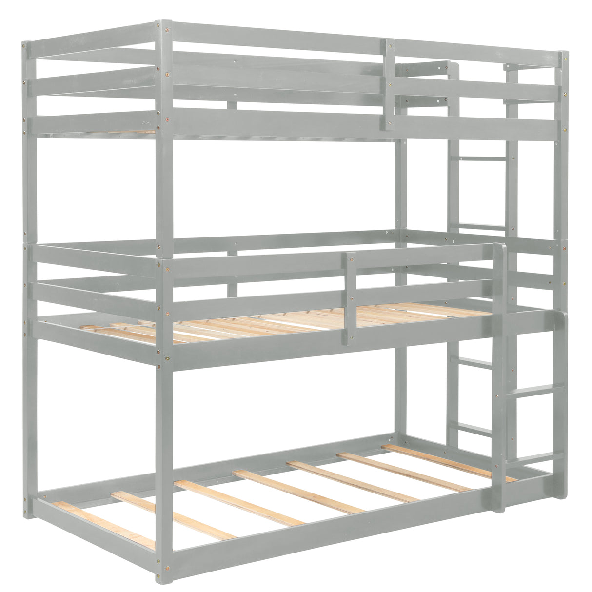 Triple Bunk Bed, Twin/ Twin/ Twin, with Ladder, No Box Spring Needed, For Bedroom and Guestroom, Easily Convertible into One Twin Bed and One Twin over Twin Loft Bed , Gray - Home Elegance USA