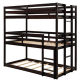 Triple Bunk Bed, Twin/ Twin/ Twin, with Ladder, No Box Spring Needed, For Bedroom and Guestroom, Easily Convertible into One Twin Bed and One Twin over Twin Loft Bed , Espresso - Home Elegance USA