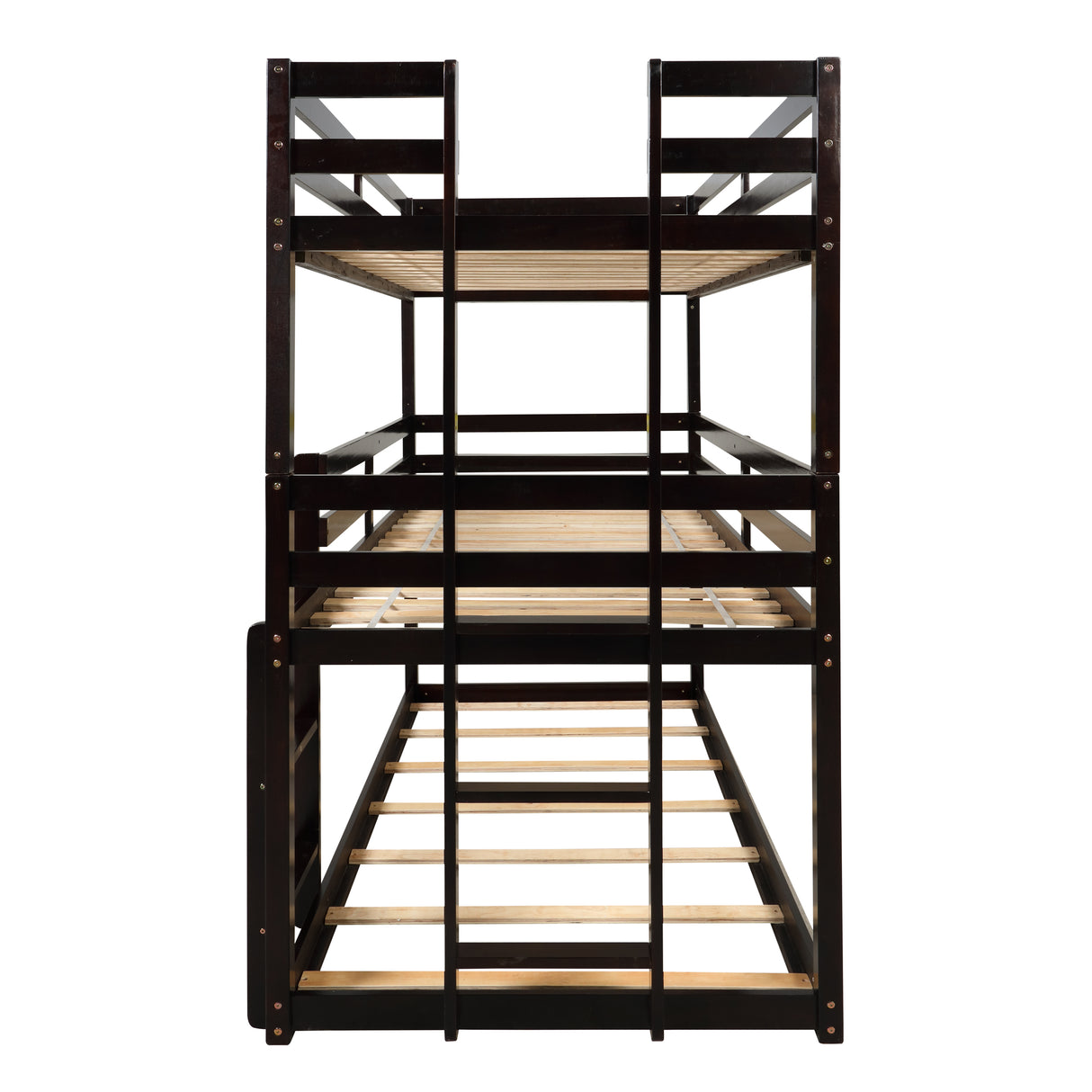 Triple Bunk Bed, Twin/ Twin/ Twin, with Ladder, No Box Spring Needed, For Bedroom and Guestroom, Easily Convertible into One Twin Bed and One Twin over Twin Loft Bed , Espresso - Home Elegance USA