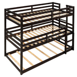 Triple Bunk Bed, Twin/ Twin/ Twin, with Ladder, No Box Spring Needed, For Bedroom and Guestroom, Easily Convertible into One Twin Bed and One Twin over Twin Loft Bed , Espresso - Home Elegance USA