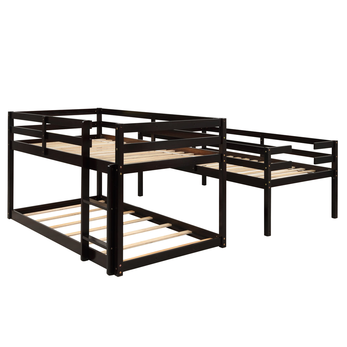 Triple Bunk Bed, Twin/ Twin/ Twin, with Ladder, No Box Spring Needed, For Bedroom and Guestroom, Easily Convertible into One Twin Bed and One Twin over Twin Loft Bed , Espresso - Home Elegance USA