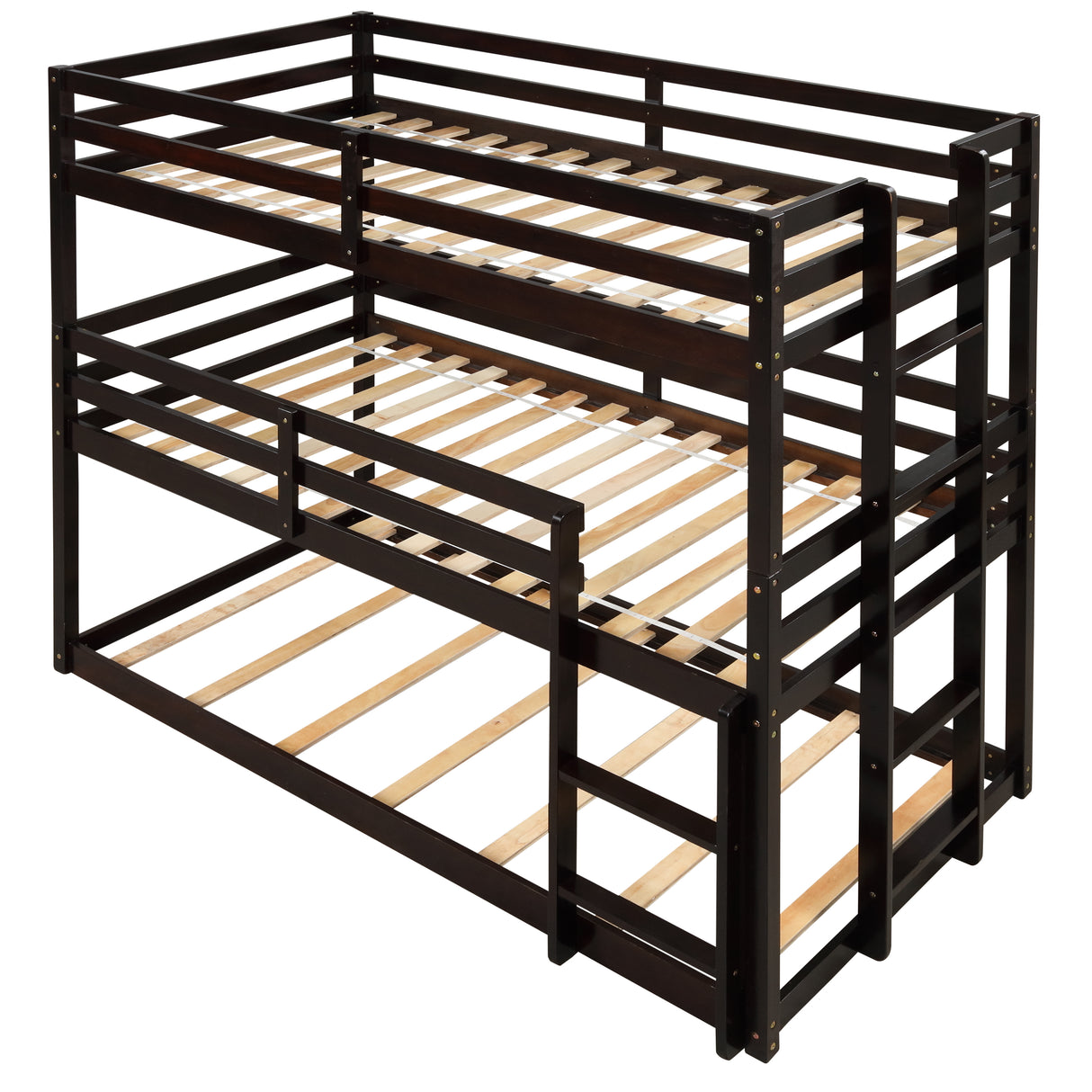 Triple Bunk Bed, Twin/ Twin/ Twin, with Ladder, No Box Spring Needed, For Bedroom and Guestroom, Easily Convertible into One Twin Bed and One Twin over Twin Loft Bed , Espresso - Home Elegance USA