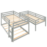 Triple Bunk Bed, Twin/ Twin/ Twin, with Ladder, No Box Spring Needed, For Bedroom and Guestroom, Easily Convertible into One Twin Bed and One Twin over Twin Loft Bed , Gray - Home Elegance USA