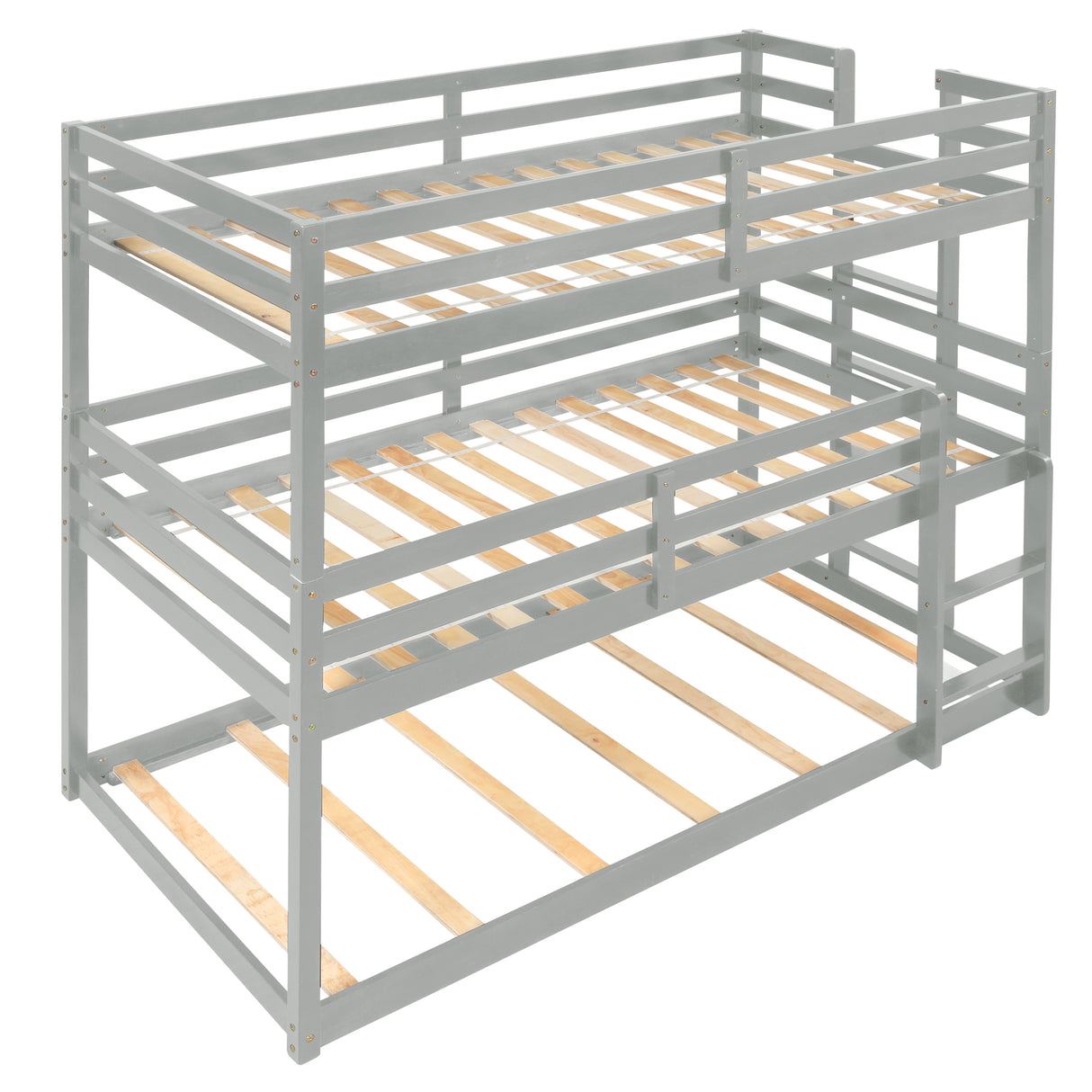 Triple Bunk Bed, Twin/ Twin/ Twin, with Ladder, No Box Spring Needed, For Bedroom and Guestroom, Easily Convertible into One Twin Bed and One Twin over Twin Loft Bed , Gray - Home Elegance USA