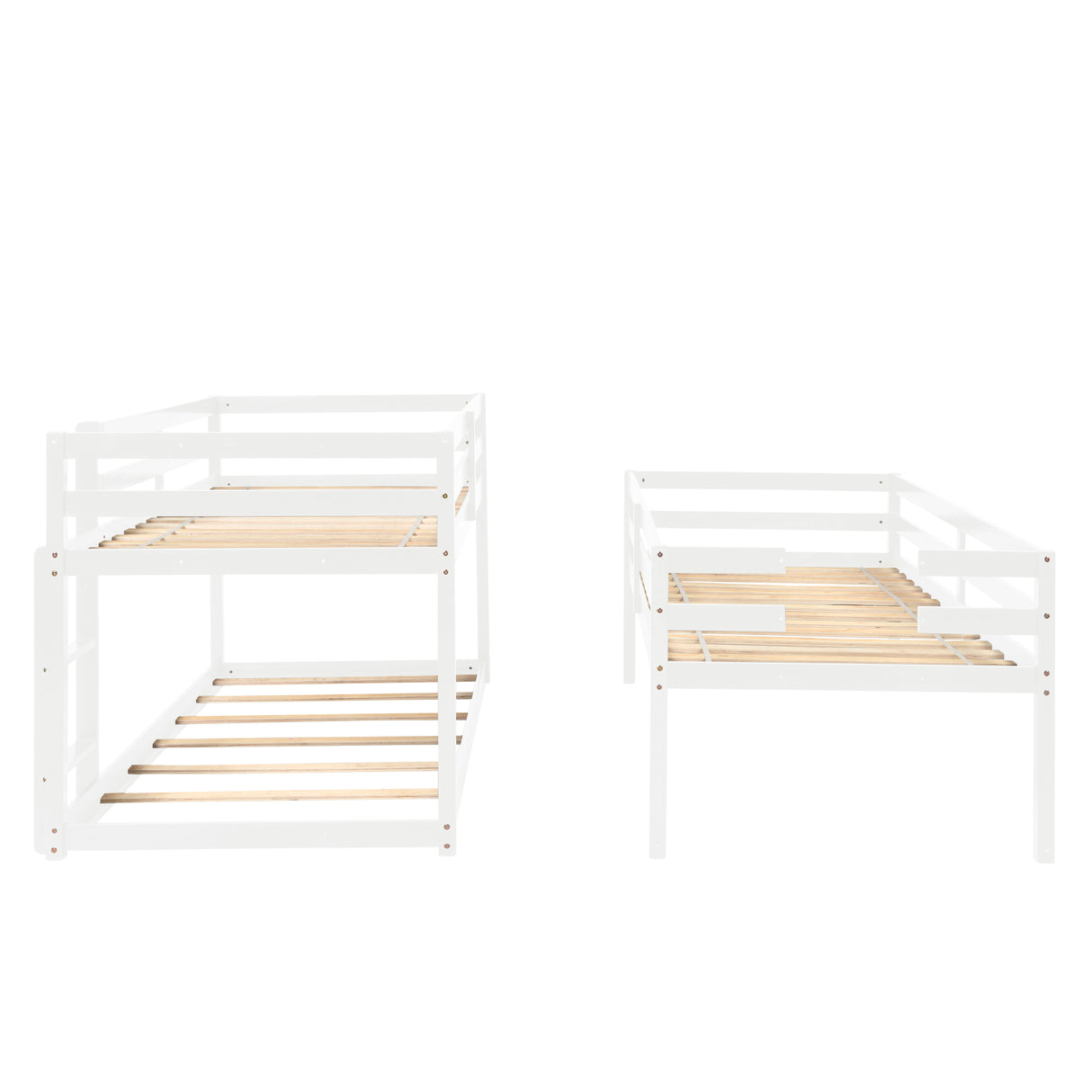 Triple Bunk Bed, Twin/ Twin/ Twin, with Ladder, No Box Spring Needed, For Bedroom and Guestroom, Easily Convertible into One Twin Bed and One Twin over Twin Loft Bed , White - Home Elegance USA