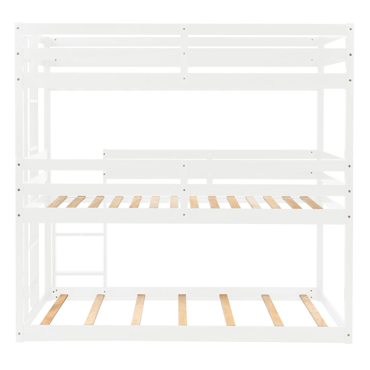 Triple Bunk Bed, Twin/ Twin/ Twin, with Ladder, No Box Spring Needed, For Bedroom and Guestroom, Easily Convertible into One Twin Bed and One Twin over Twin Loft Bed , White - Home Elegance USA