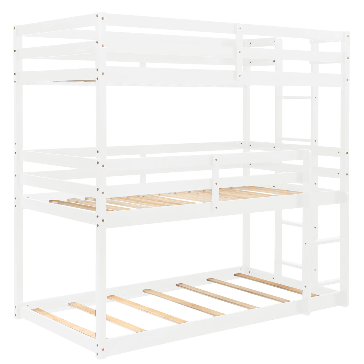 Triple Bunk Bed, Twin/ Twin/ Twin, with Ladder, No Box Spring Needed, For Bedroom and Guestroom, Easily Convertible into One Twin Bed and One Twin over Twin Loft Bed , White - Home Elegance USA