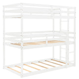 Triple Bunk Bed, Twin/ Twin/ Twin, with Ladder, No Box Spring Needed, For Bedroom and Guestroom, Easily Convertible into One Twin Bed and One Twin over Twin Loft Bed , White - Home Elegance USA