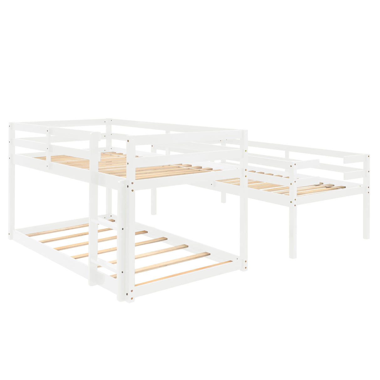 Triple Bunk Bed, Twin/ Twin/ Twin, with Ladder, No Box Spring Needed, For Bedroom and Guestroom, Easily Convertible into One Twin Bed and One Twin over Twin Loft Bed , White - Home Elegance USA