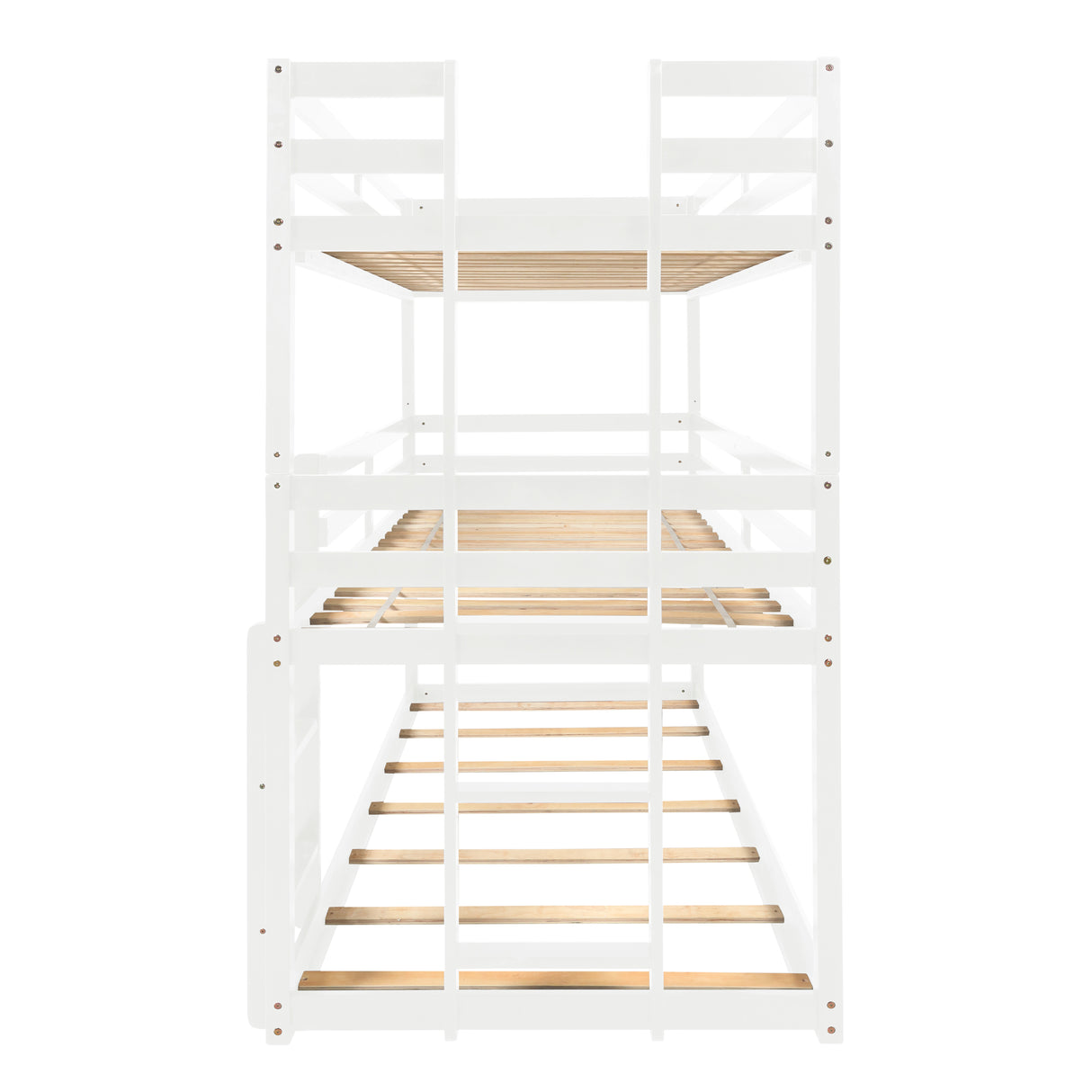 Triple Bunk Bed, Twin/ Twin/ Twin, with Ladder, No Box Spring Needed, For Bedroom and Guestroom, Easily Convertible into One Twin Bed and One Twin over Twin Loft Bed , White - Home Elegance USA