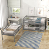 Triple Bunk Bed, Twin/ Twin/ Twin, with Ladder, No Box Spring Needed, For Bedroom and Guestroom, Easily Convertible into One Twin Bed and One Twin over Twin Loft Bed , Gray - Home Elegance USA