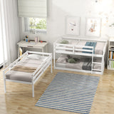 Triple Bunk Bed, Twin/ Twin/ Twin, with Ladder, No Box Spring Needed, For Bedroom and Guestroom, Easily Convertible into One Twin Bed and One Twin over Twin Loft Bed , White - Home Elegance USA