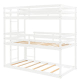 Triple Bunk Bed, Twin/ Twin/ Twin, with Ladder, No Box Spring Needed, For Bedroom and Guestroom, Easily Convertible into One Twin Bed and One Twin over Twin Loft Bed , White - Home Elegance USA