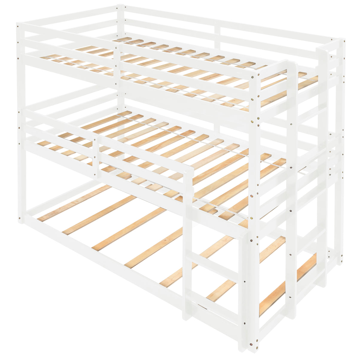 Triple Bunk Bed, Twin/ Twin/ Twin, with Ladder, No Box Spring Needed, For Bedroom and Guestroom, Easily Convertible into One Twin Bed and One Twin over Twin Loft Bed , White - Home Elegance USA