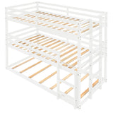 Triple Bunk Bed, Twin/ Twin/ Twin, with Ladder, No Box Spring Needed, For Bedroom and Guestroom, Easily Convertible into One Twin Bed and One Twin over Twin Loft Bed , White - Home Elegance USA