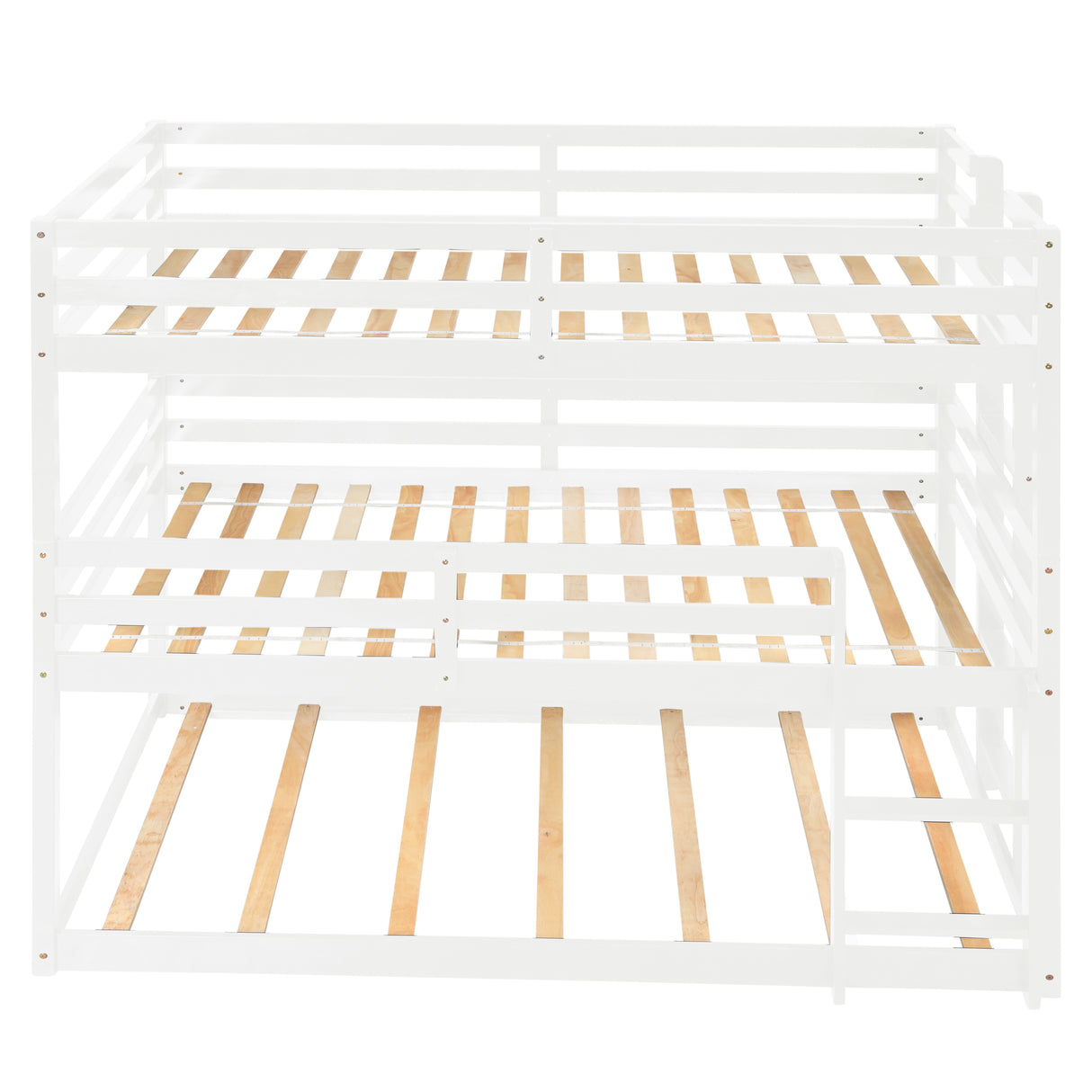 Triple Bunk Bed, Twin/ Twin/ Twin, with Ladder, No Box Spring Needed, For Bedroom and Guestroom, Easily Convertible into One Twin Bed and One Twin over Twin Loft Bed , White - Home Elegance USA