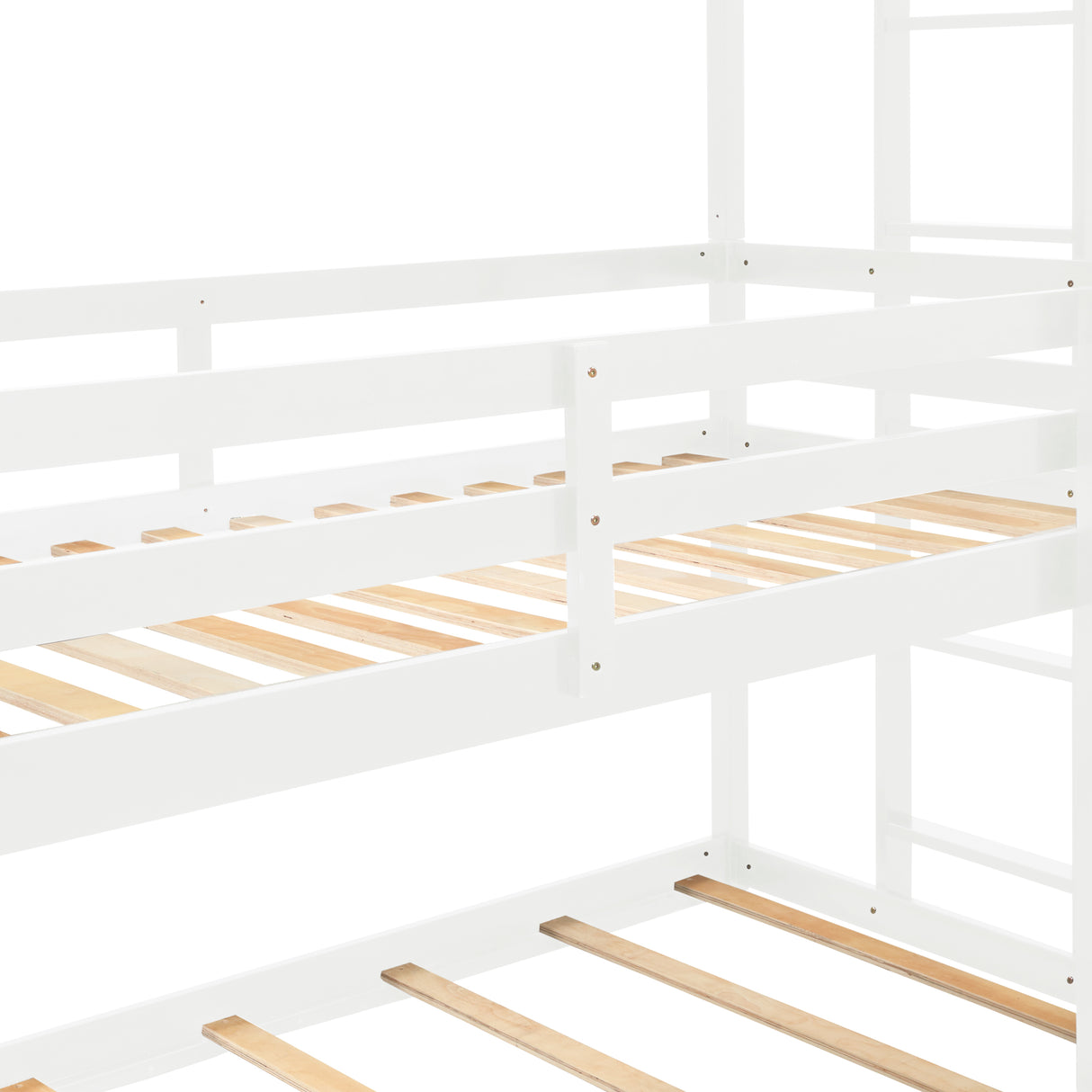 Triple Bunk Bed, Twin/ Twin/ Twin, with Ladder, No Box Spring Needed, For Bedroom and Guestroom, Easily Convertible into One Twin Bed and One Twin over Twin Loft Bed , White - Home Elegance USA