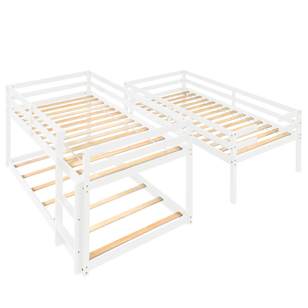 Triple Bunk Bed, Twin/ Twin/ Twin, with Ladder, No Box Spring Needed, For Bedroom and Guestroom, Easily Convertible into One Twin Bed and One Twin over Twin Loft Bed , White - Home Elegance USA