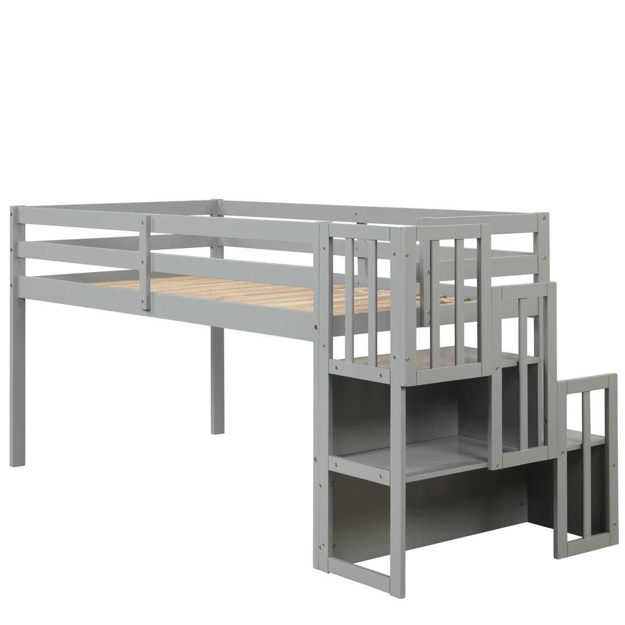 Loft bed with staircase , Gray - Home Elegance USA