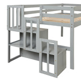 Loft bed with staircase , Gray - Home Elegance USA