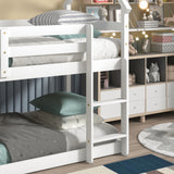 Twin over Twin Loft Bed with Roof Design, Safety Guardrail, Ladder, White - Home Elegance USA