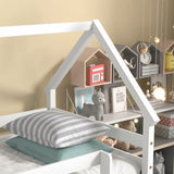 Twin over Twin Loft Bed with Roof Design, Safety Guardrail, Ladder, White - Home Elegance USA