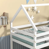 Twin over Twin Loft Bed with Roof Design, Safety Guardrail, Ladder, White - Home Elegance USA