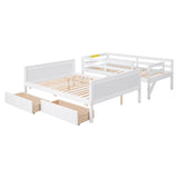 Twin over Full Bunk Bed with 2 Drawers,Slide,Shelves White - Home Elegance USA