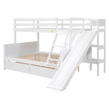 Twin over Full Bunk Bed with 2 Drawers,Slide,Shelves White - Home Elegance USA