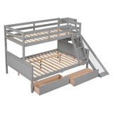 Twin over Full Bunk Bed with 2 Drawers,Slide,Shelves Gray - Home Elegance USA