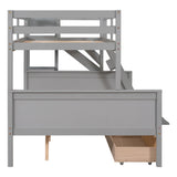 Twin over Full Bunk Bed with 2 Drawers,Slide,Shelves Gray - Home Elegance USA