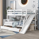 Twin over Full Bunk Bed with 2 Drawers,Slide,Shelves White - Home Elegance USA