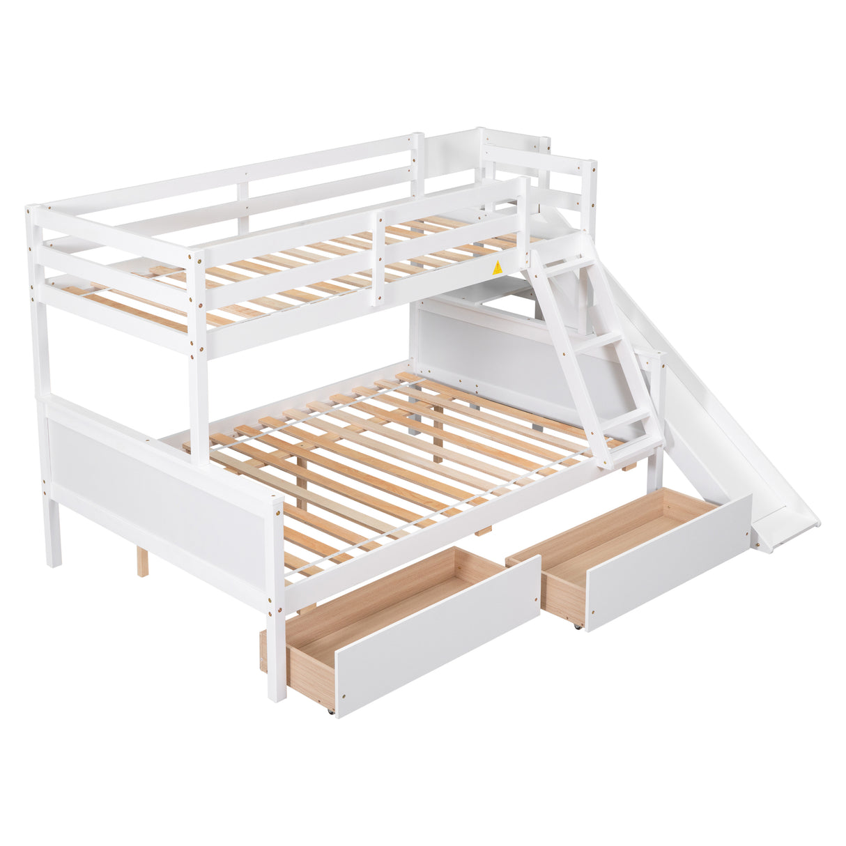 Twin over Full Bunk Bed with 2 Drawers,Slide,Shelves White - Home Elegance USA