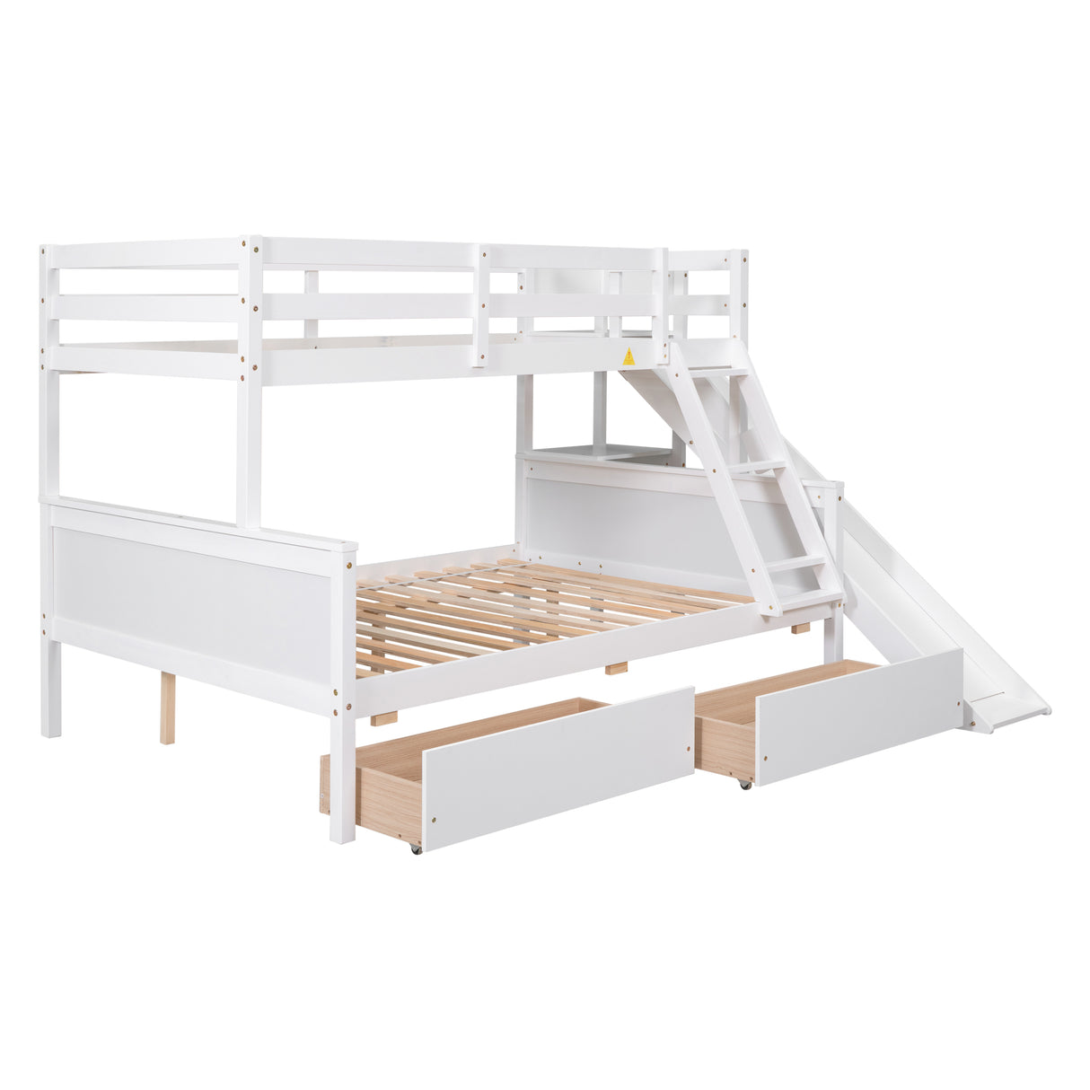 Twin over Full Bunk Bed with 2 Drawers,Slide,Shelves White - Home Elegance USA