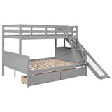 Twin over Full Bunk Bed with 2 Drawers,Slide,Shelves Gray - Home Elegance USA