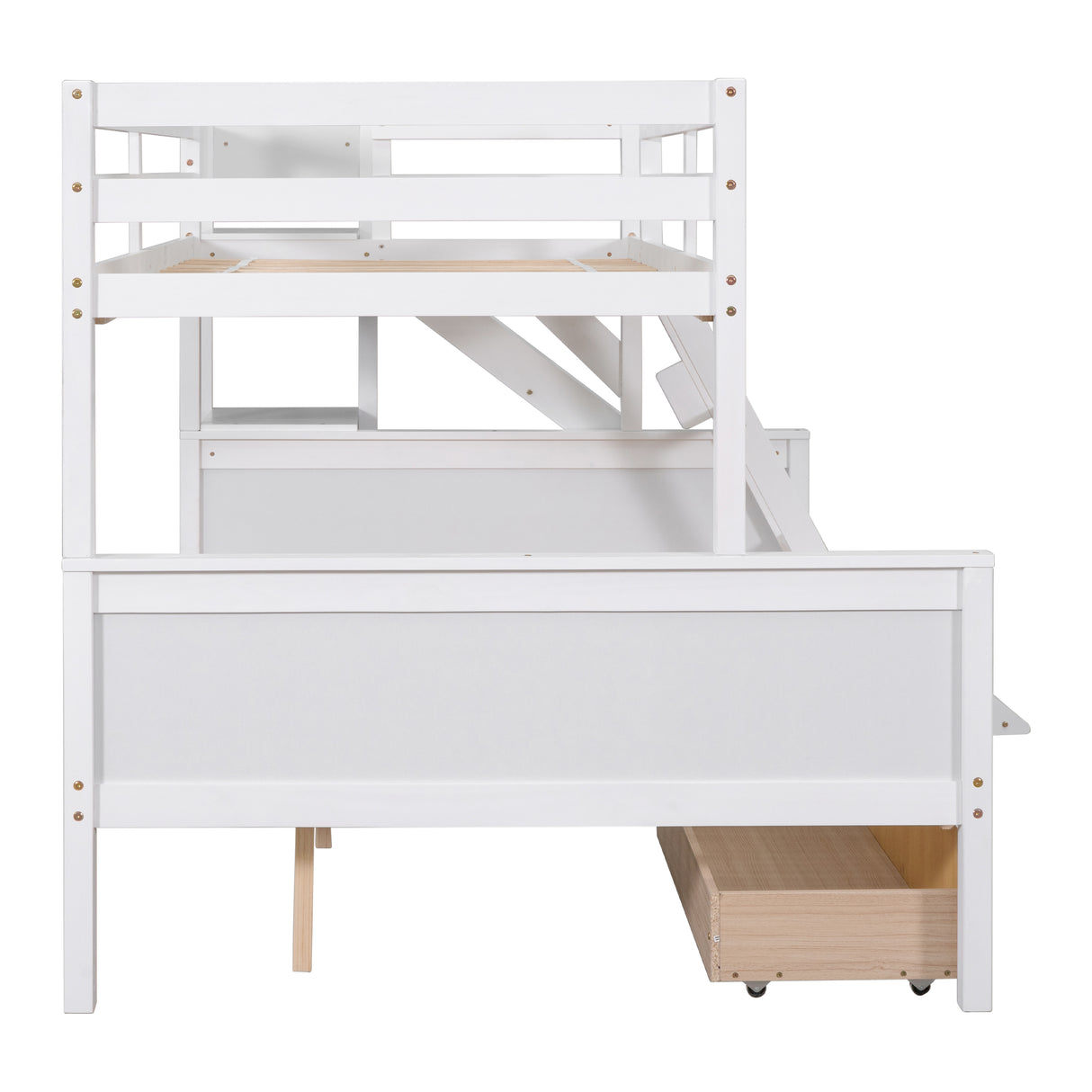 Twin over Full Bunk Bed with 2 Drawers,Slide,Shelves White - Home Elegance USA