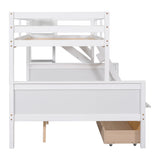 Twin over Full Bunk Bed with 2 Drawers,Slide,Shelves White - Home Elegance USA