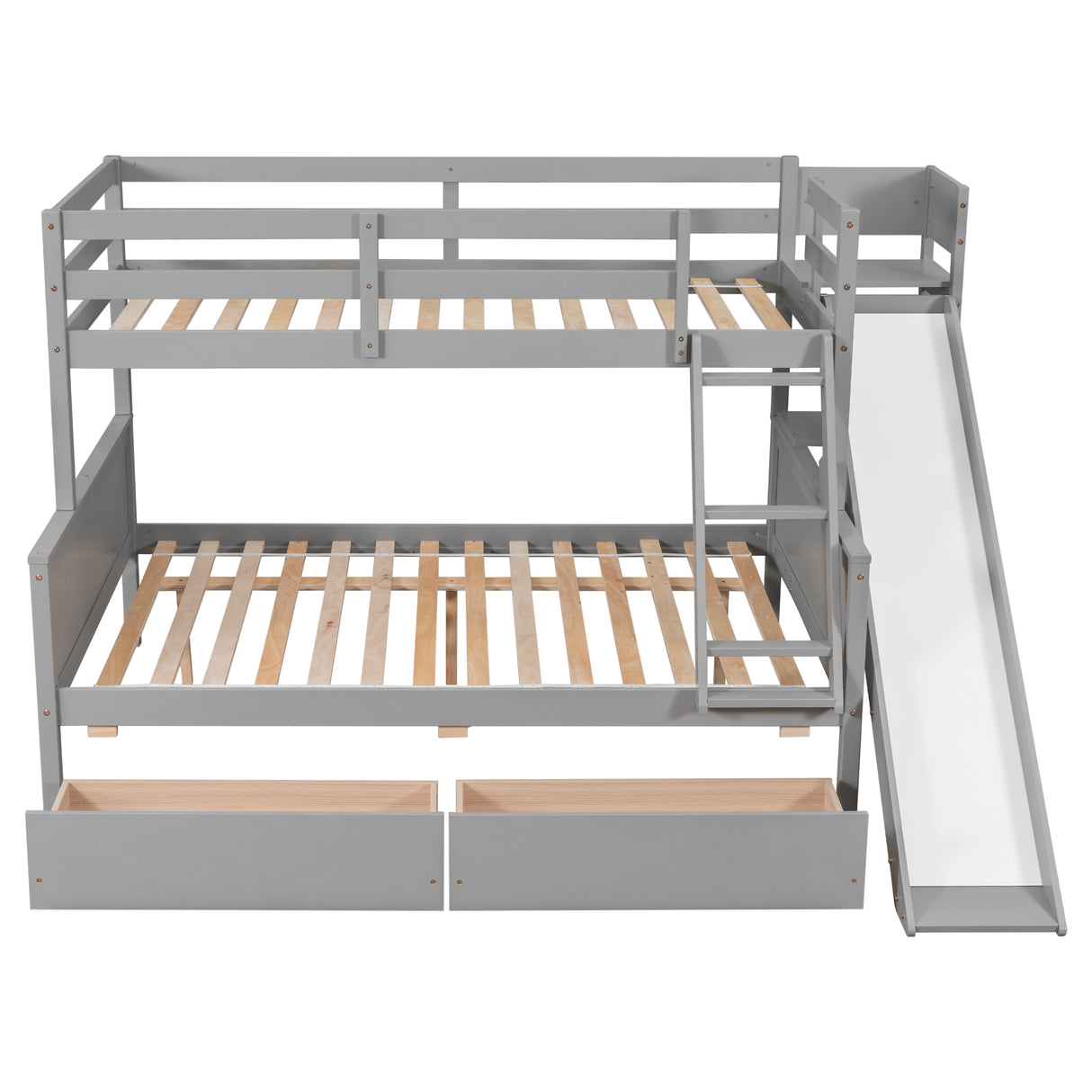 Twin over Full Bunk Bed with 2 Drawers,Slide,Shelves Gray - Home Elegance USA