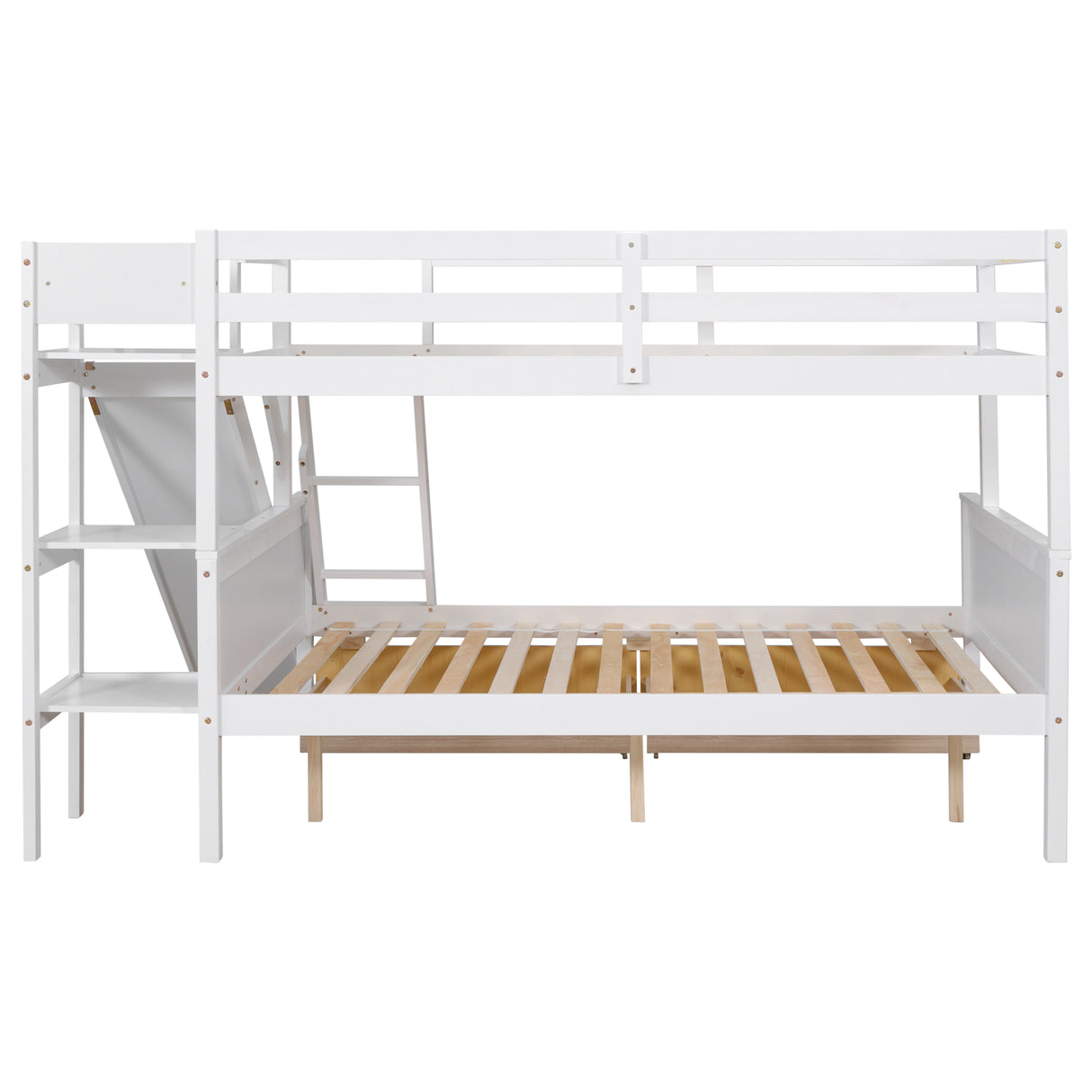 Twin over Full Bunk Bed with 2 Drawers,Slide,Shelves White - Home Elegance USA