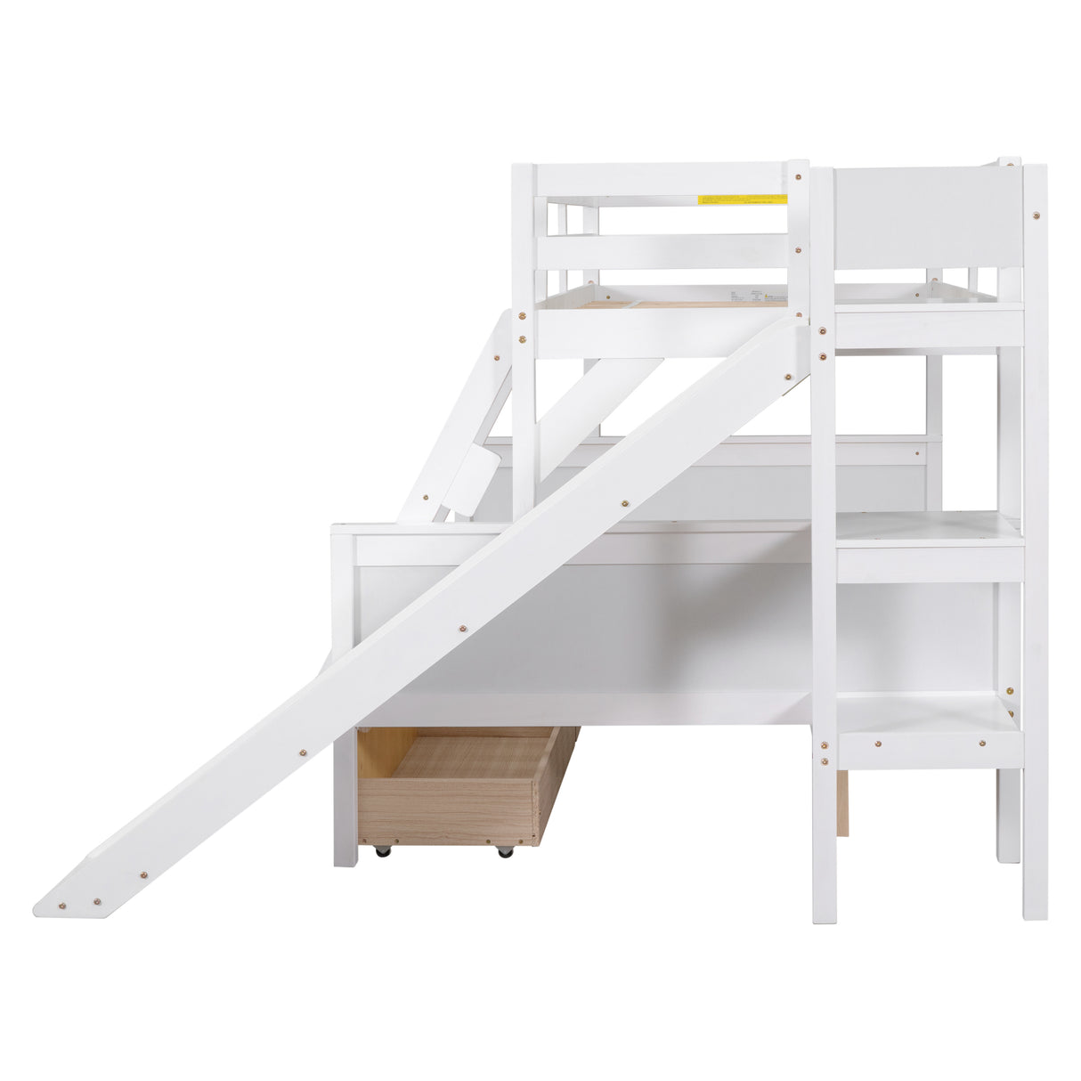 Twin over Full Bunk Bed with 2 Drawers,Slide,Shelves White - Home Elegance USA