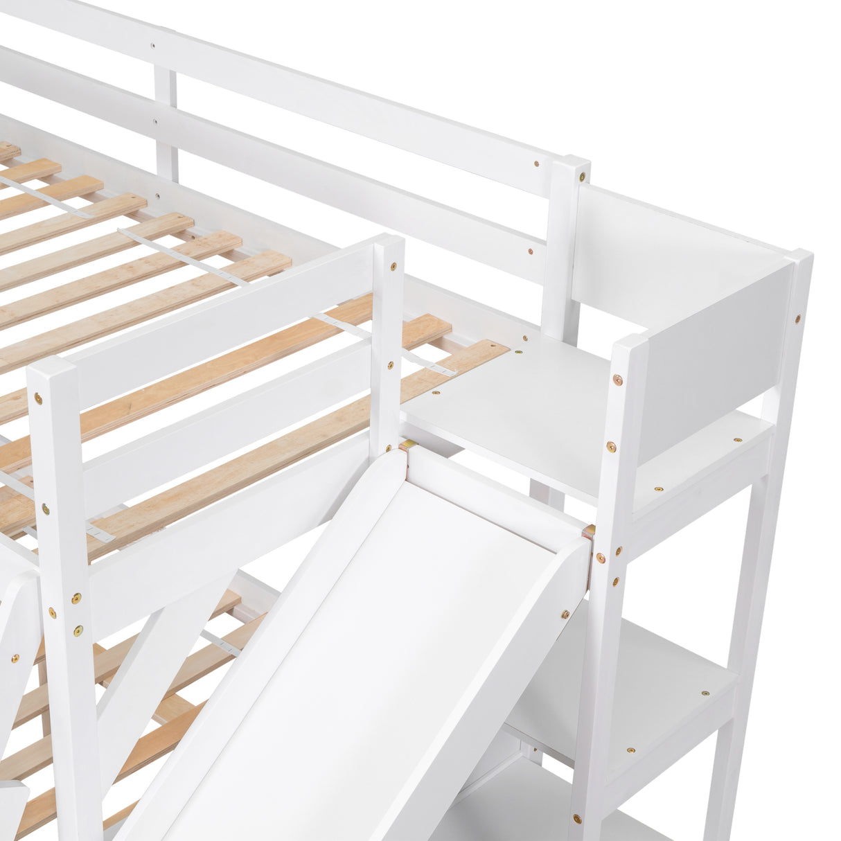 Twin over Full Bunk Bed with 2 Drawers,Slide,Shelves White - Home Elegance USA