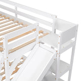 Twin over Full Bunk Bed with 2 Drawers,Slide,Shelves White - Home Elegance USA