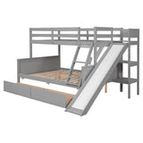Twin over Full Bunk Bed with 2 Drawers,Slide,Shelves Gray - Home Elegance USA