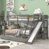 Twin over Full Bunk Bed with 2 Drawers,Slide,Shelves Gray - Home Elegance USA