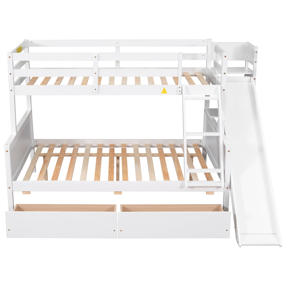 Twin over Full Bunk Bed with 2 Drawers,Slide,Shelves White - Home Elegance USA